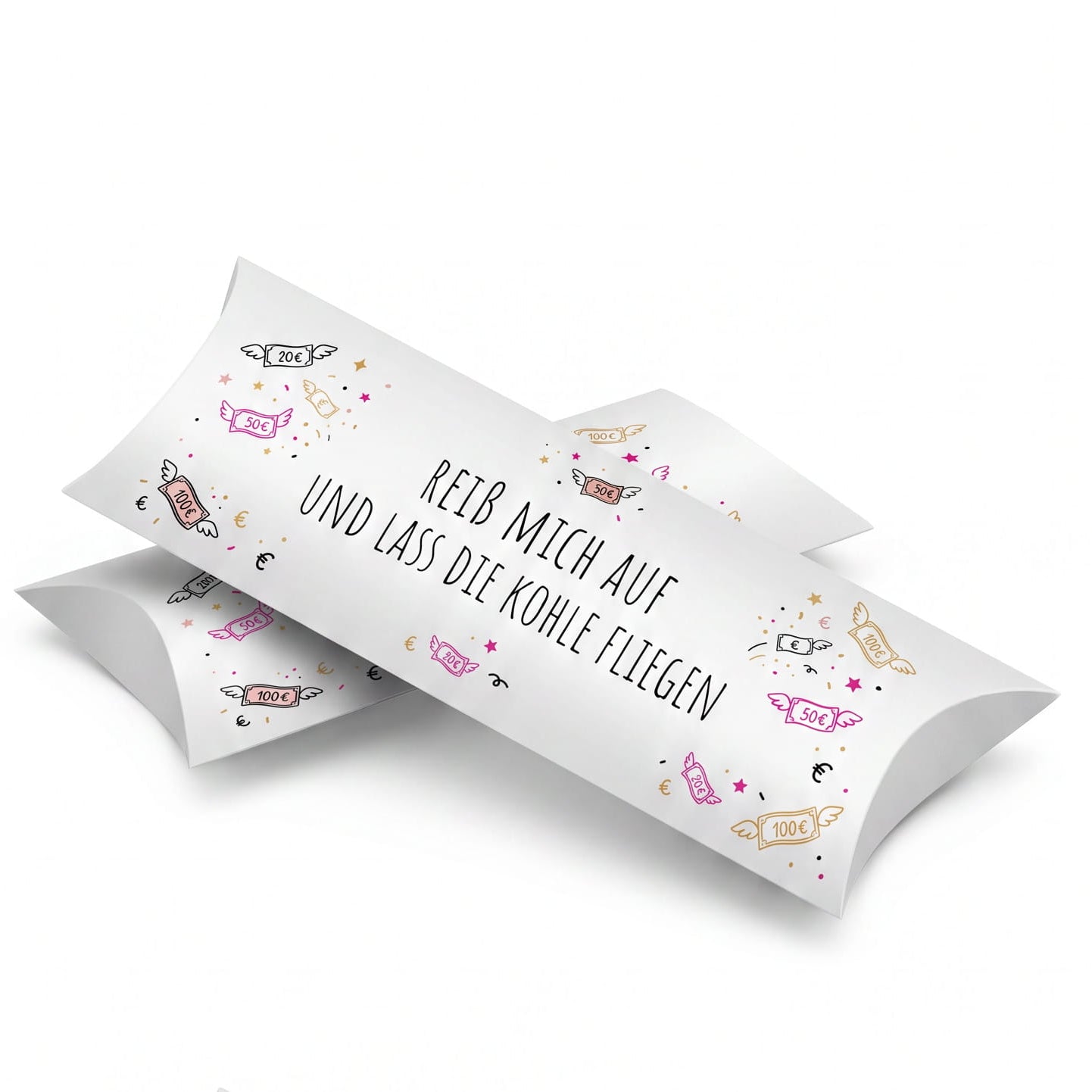 Geldgeschenk Verpackung mit dem Spruch "Reiß mich auf und lass die Kohle fliegen"